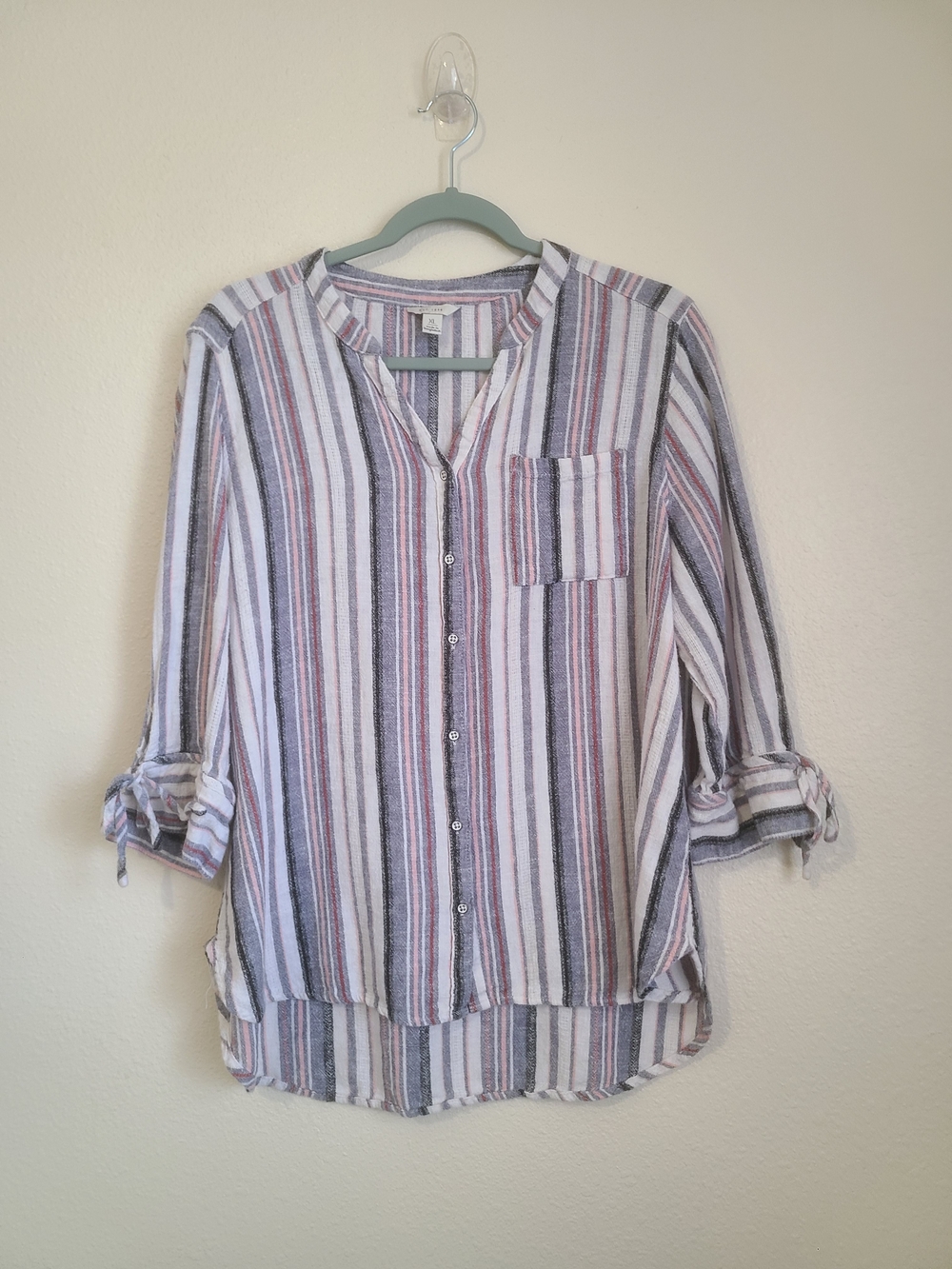 EST.1948 Striped Roll-Sleeve Button-Down Shirt  Size Xl 55%linen 45%rayon